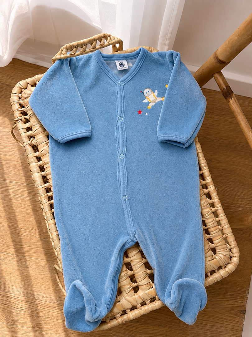 Pyjama grenouillère dors-bien 1 pièce en velours bleu Petit Bateau 3 mois velours garçon hiver