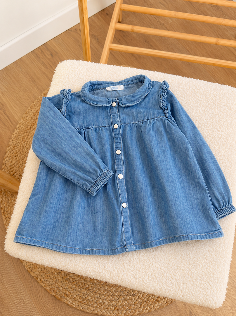 Chemise blouse fille Bout'chou 18 mois bleu denim manches longues