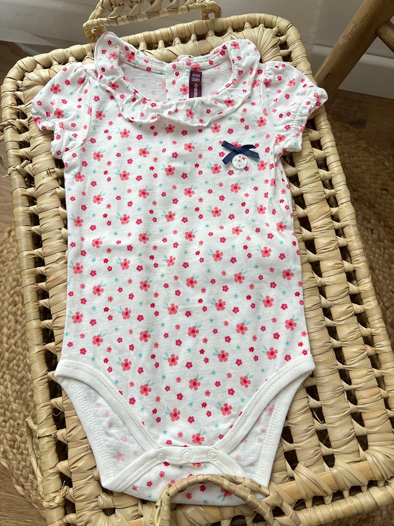 Body fille Sergent Major 6 mois blanc fleurs manches courtes été joli col