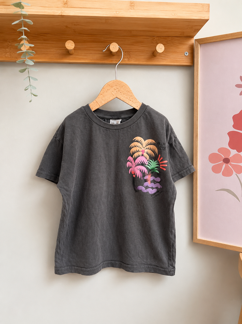 T-shirt Zara 3 ans garçon été manches courtes gris palmiers