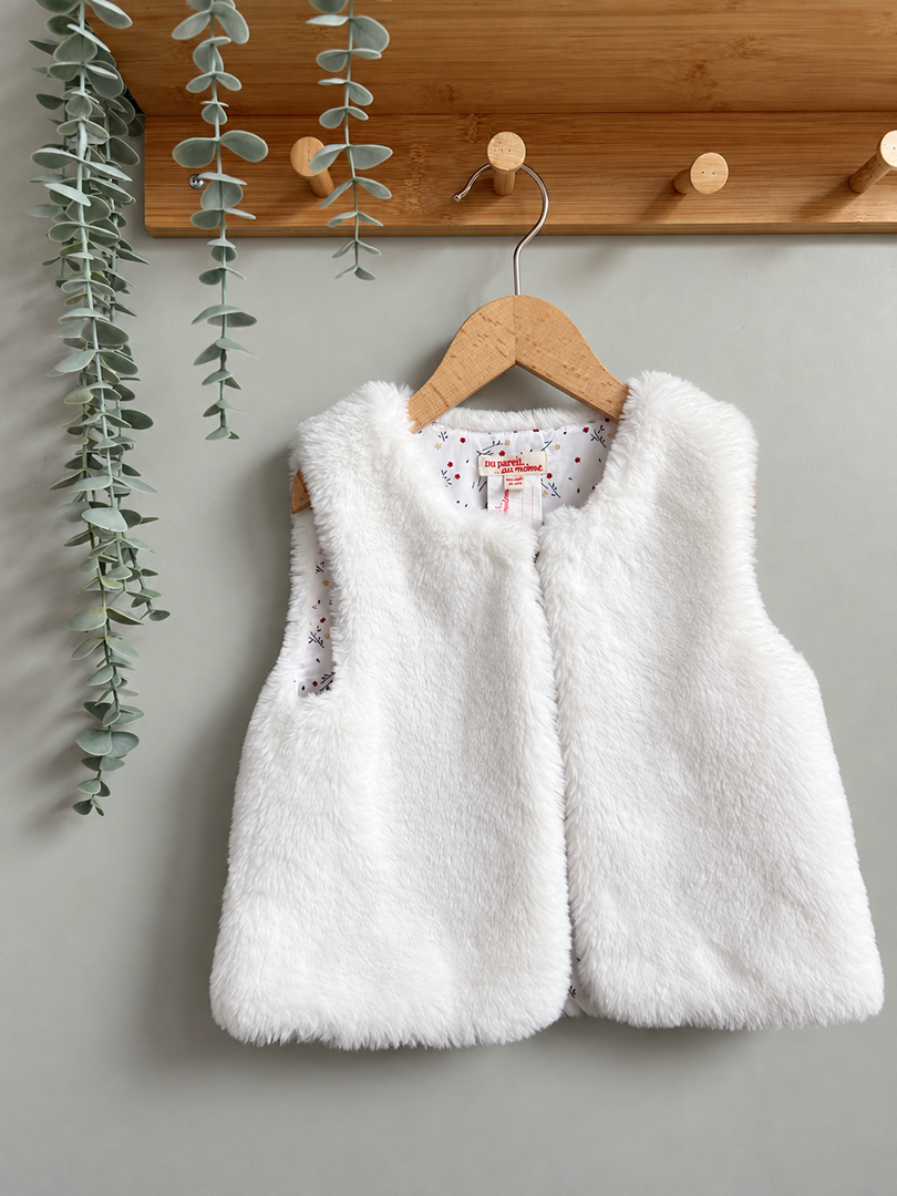 Gilet sans manches fausse fourrure blanc Du Pareil au Même fille hiver 3 ans