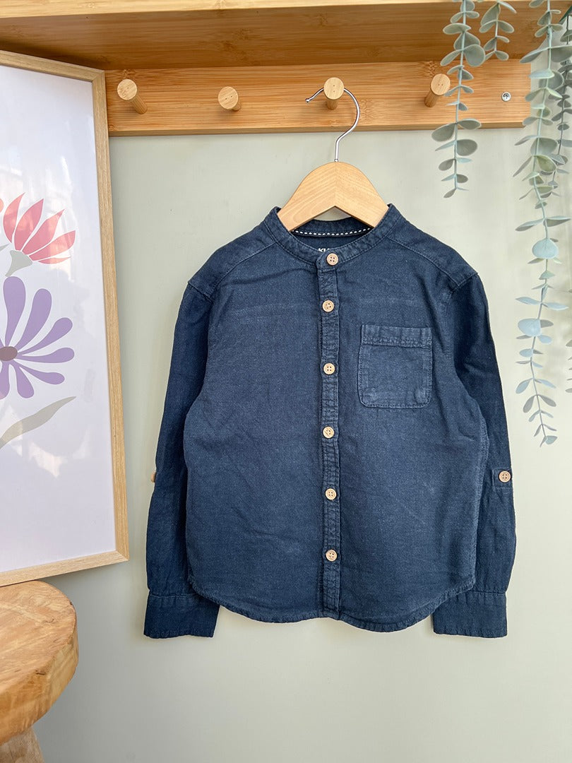 Chemise garçon Kiabi 5 ans bleu marine lin coton manches longues mi-saison