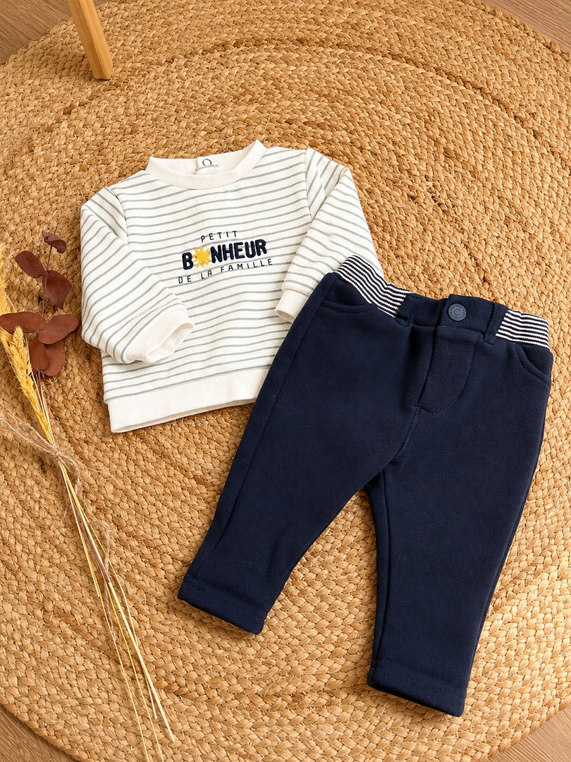 Ensemble garçon Tape à l'œil 3 mois bleu marine pull pantalon hiver