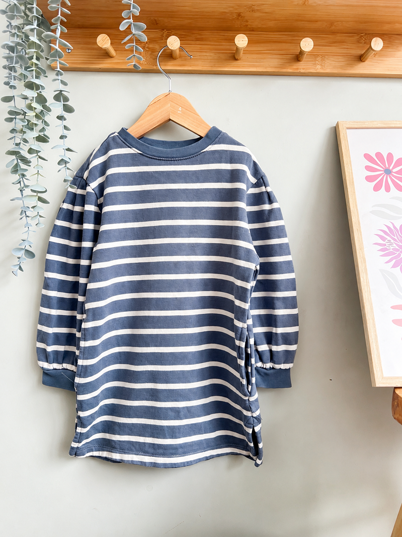 Robe pull fille Héma 6 ans bleu rayé manches longues hiver