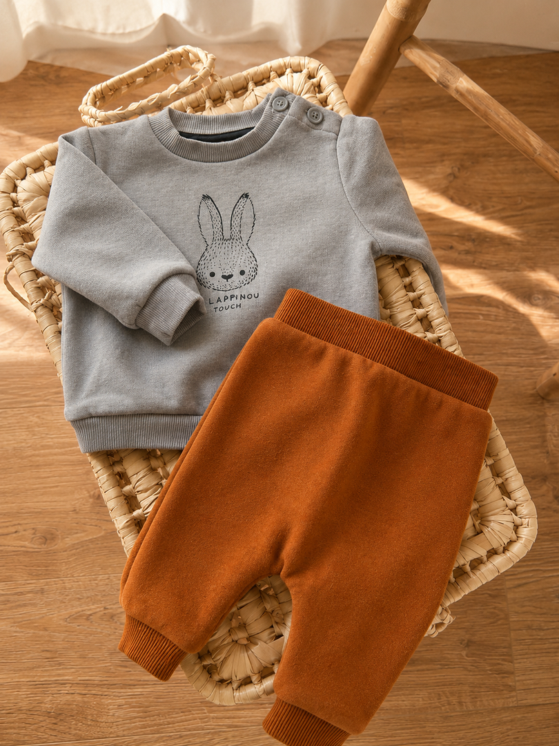 Ensemble sweat et pantalon molletonné hiver Kiabi bébé garçon 3 mois lapin