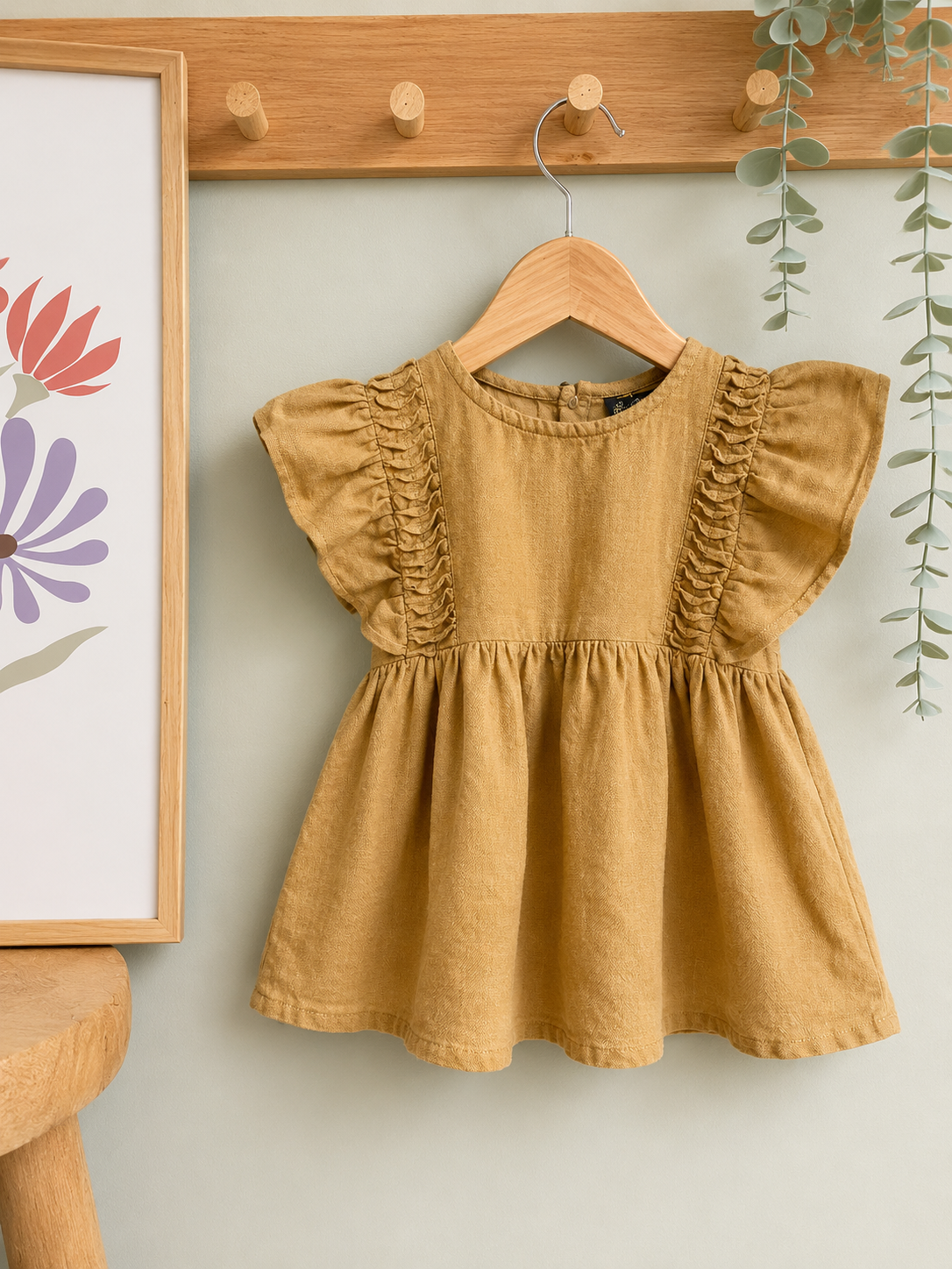 Blouse tunique fille Kiabi 6 ans moutarde volants été