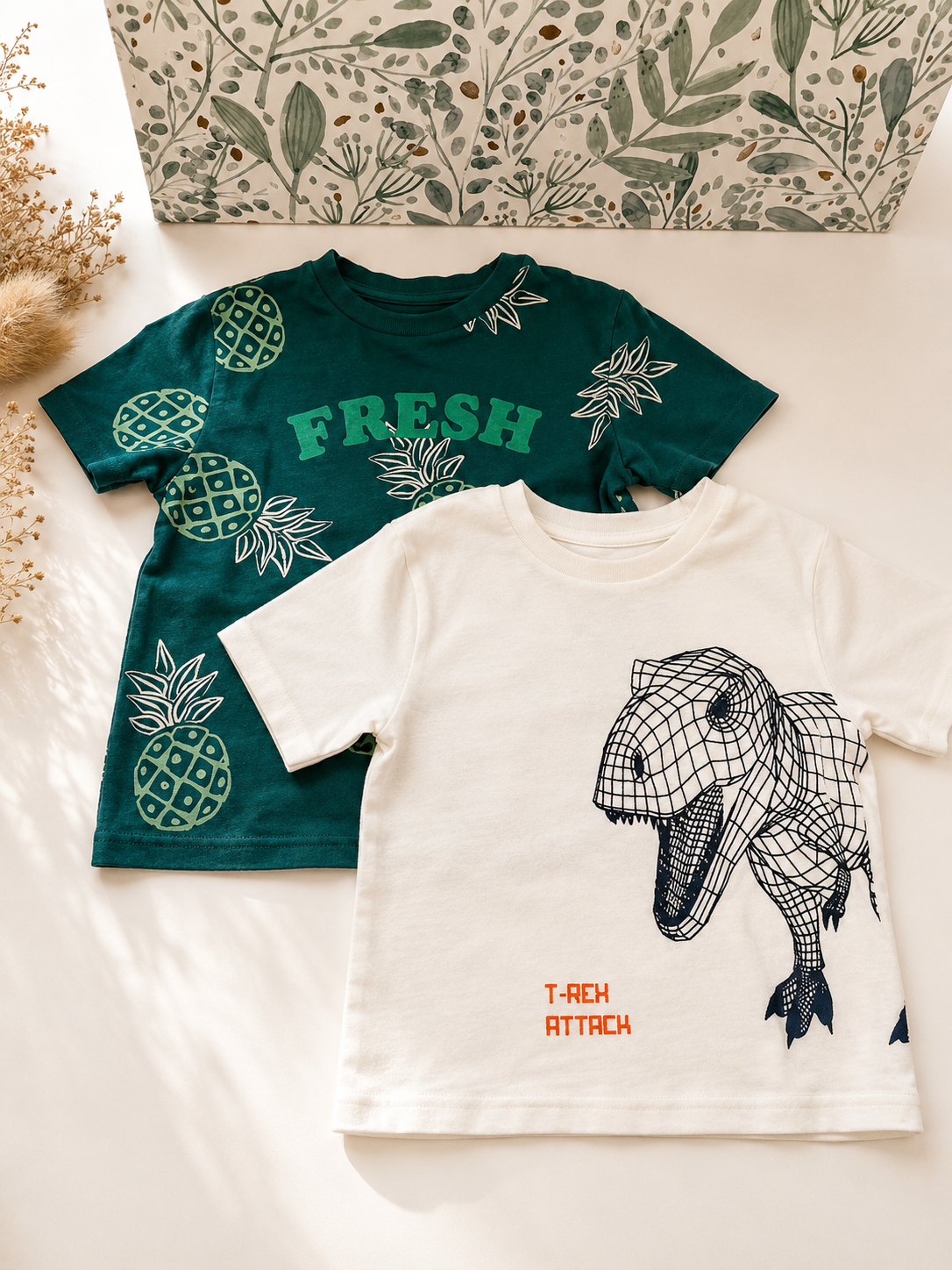 Lot 2 t-shirts manches courtes été garçon Vertbaudet Okaïdi - 3 ans - Blanc vert