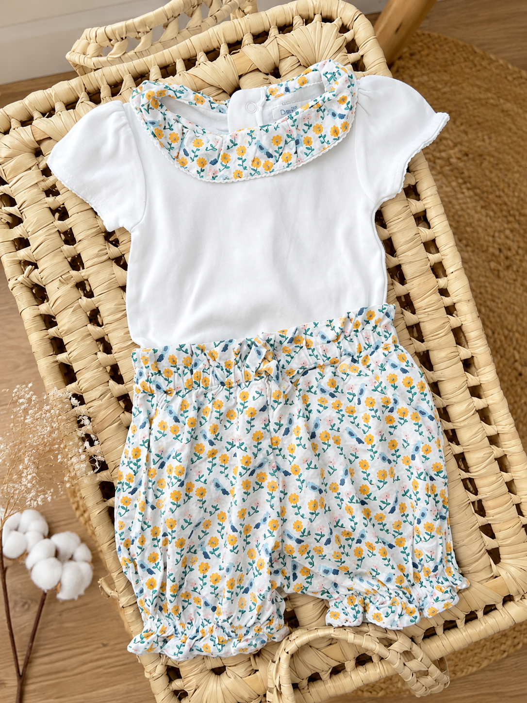 Ensemble body col et short assorti blanc fleurie Bout'chou fille 3 mois été fleurs