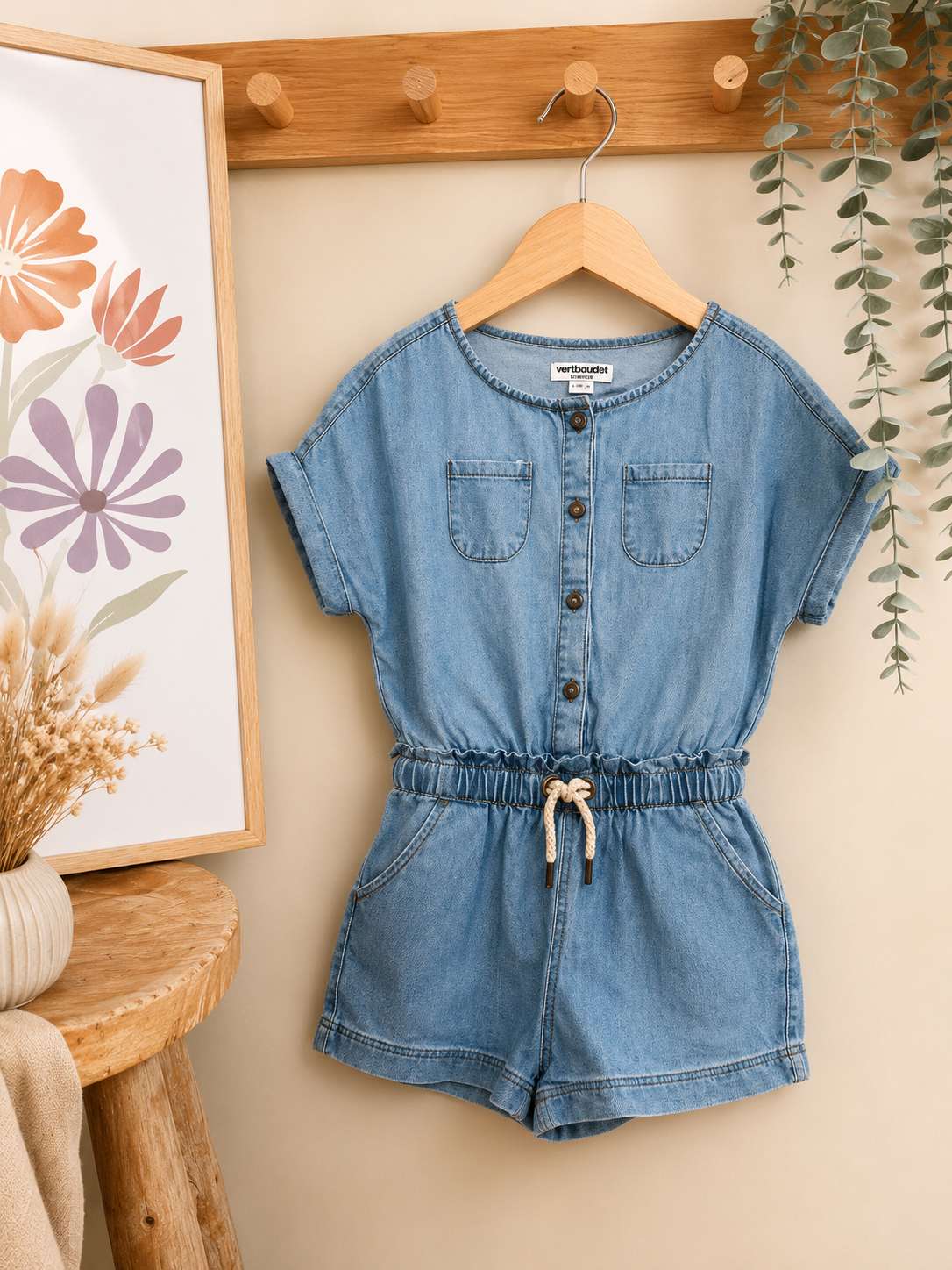 Combishort fille Vertbaudet 4 ans bleu été manches courtes