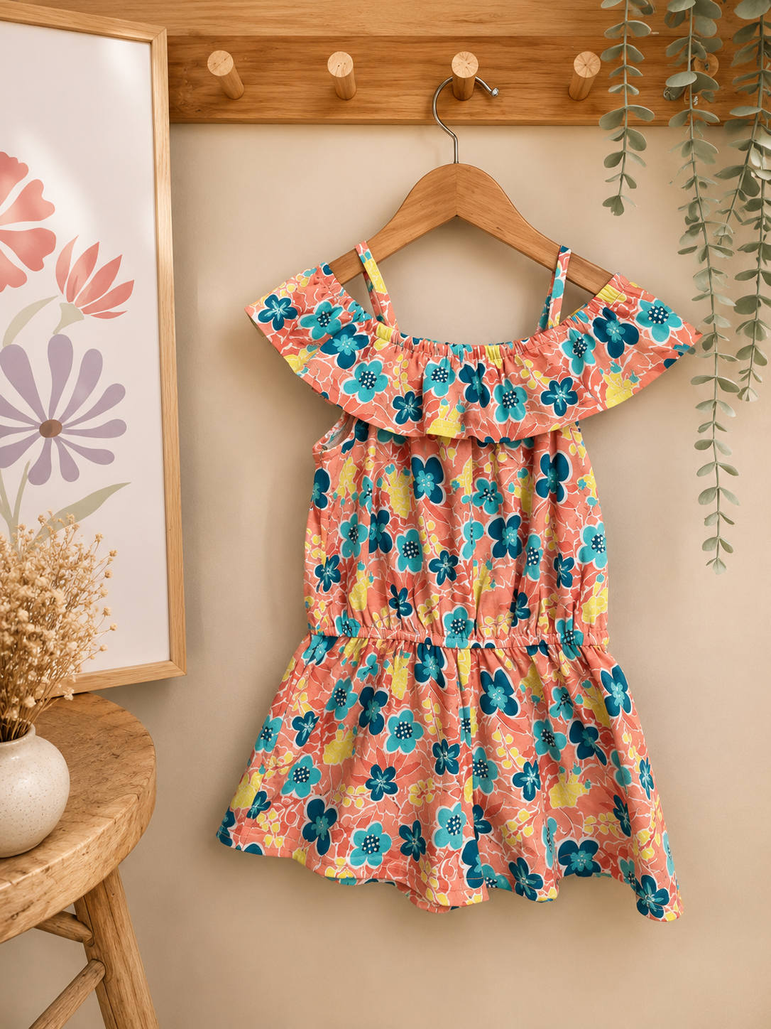 Combishort été fille - 4 ans - Corail fleuri