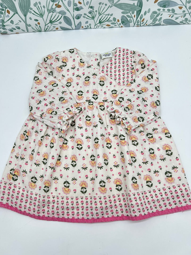 Robe manches longues fille Tape à l'oeil - 9 mois - Crème fleuri