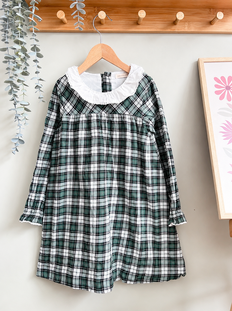 Robe fille Lola Palacios 6 ans vert hiver tartan manches longues