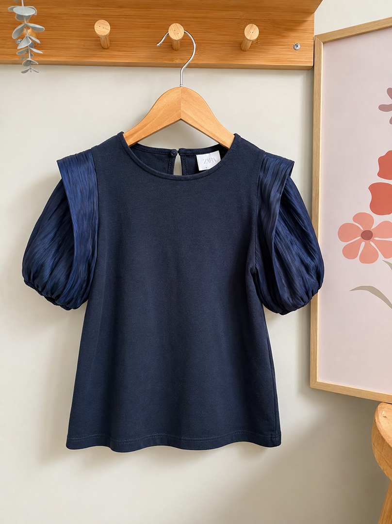 T-shirt chic fille Zara 7 ans bleu marine manches courtes été neuf