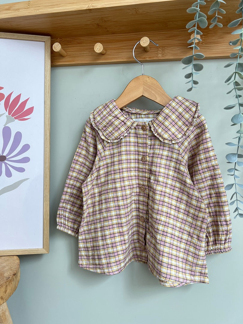 Blouse Kiabi fille 3 ans carreaux rose jaune manches longues mi-saison