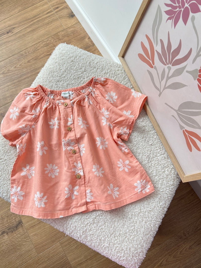 Blouse fille Vertbaudet 6 mois corail fleurs été manches courtes