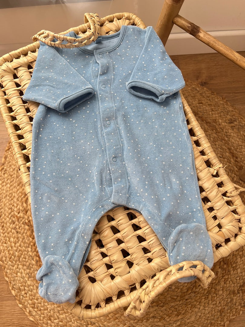 Pyjama 1 pièce dors-bien velours Petit Bateau bleu 1 mois garçon