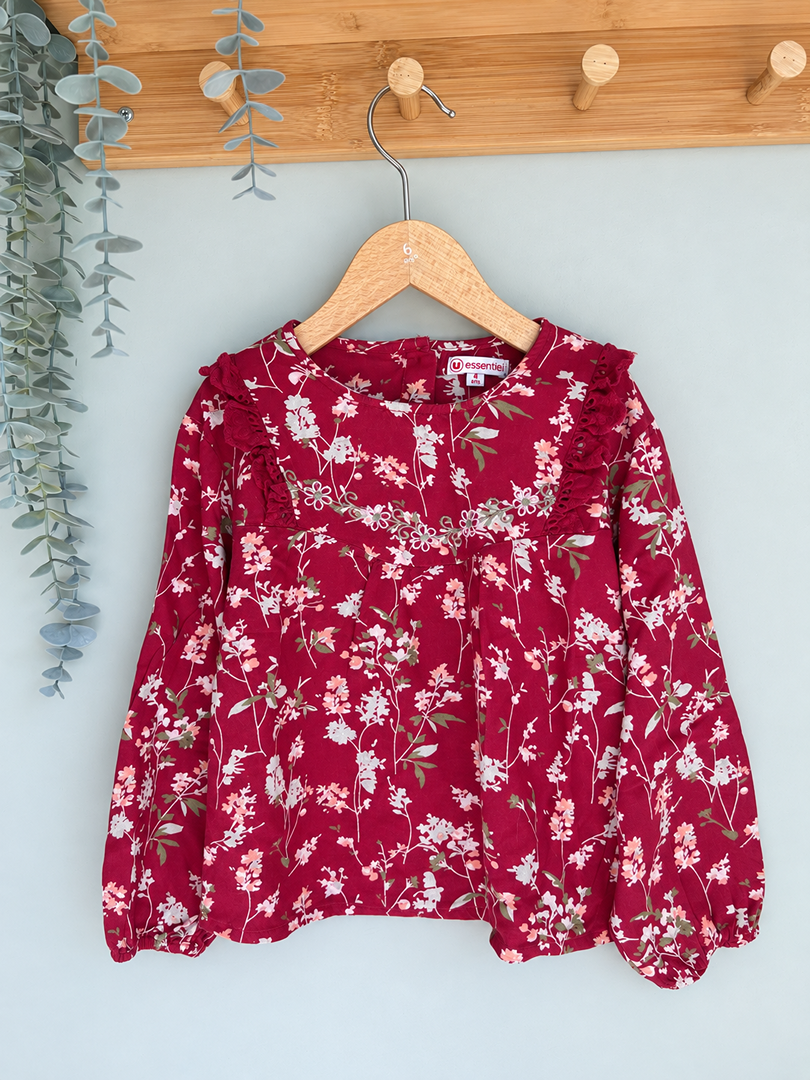 Blouse fille U Essentiel rose motif floral mi-saison manches longues 4 ans