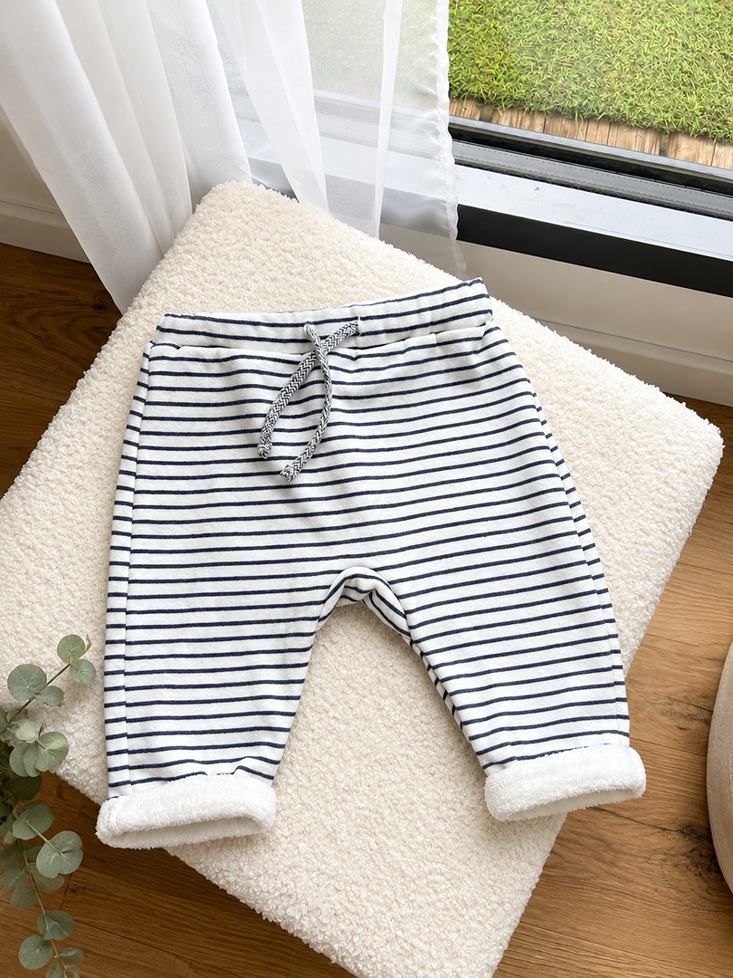 Pantalon jogging molletonné bébé mixte Tape à l'œil 6 mois rayé blanc hiver fille ou garçon