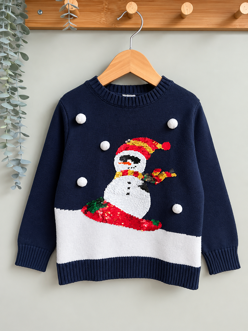 Pull de Noël garçon H&m bleu marine hiver 6 ans manches longues
