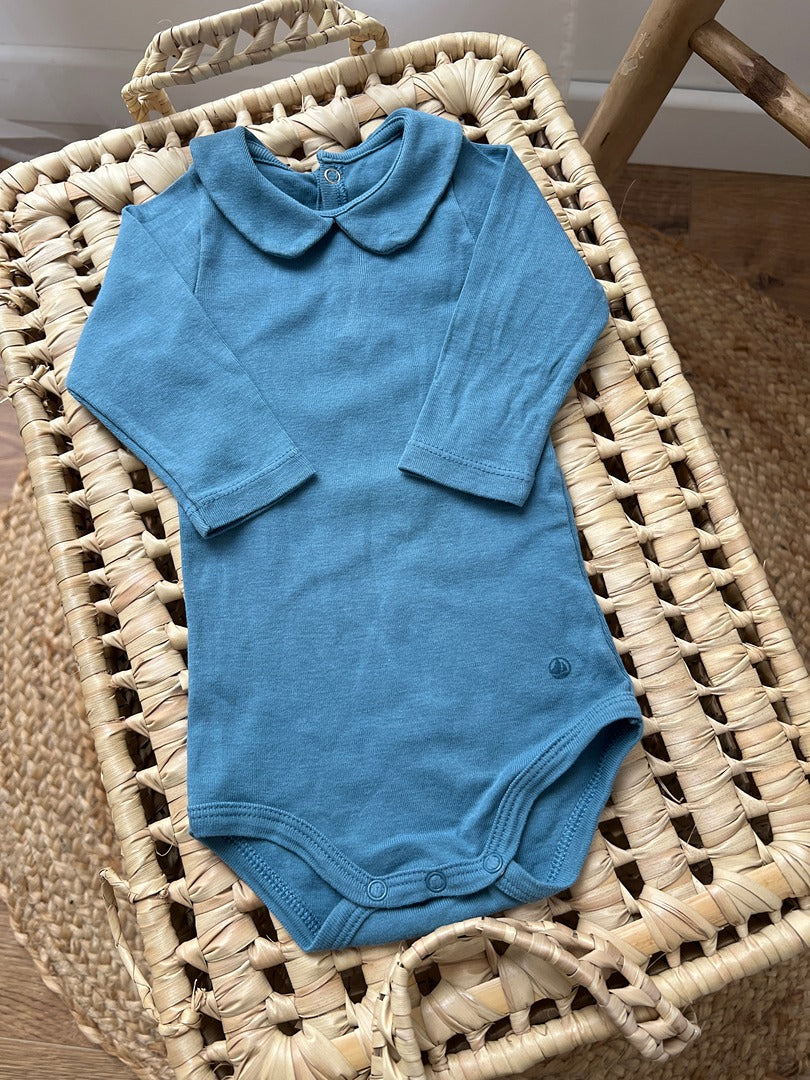 Body col Claudine Petit Bateau 3 mois bleu Manches longues fille mi-saison