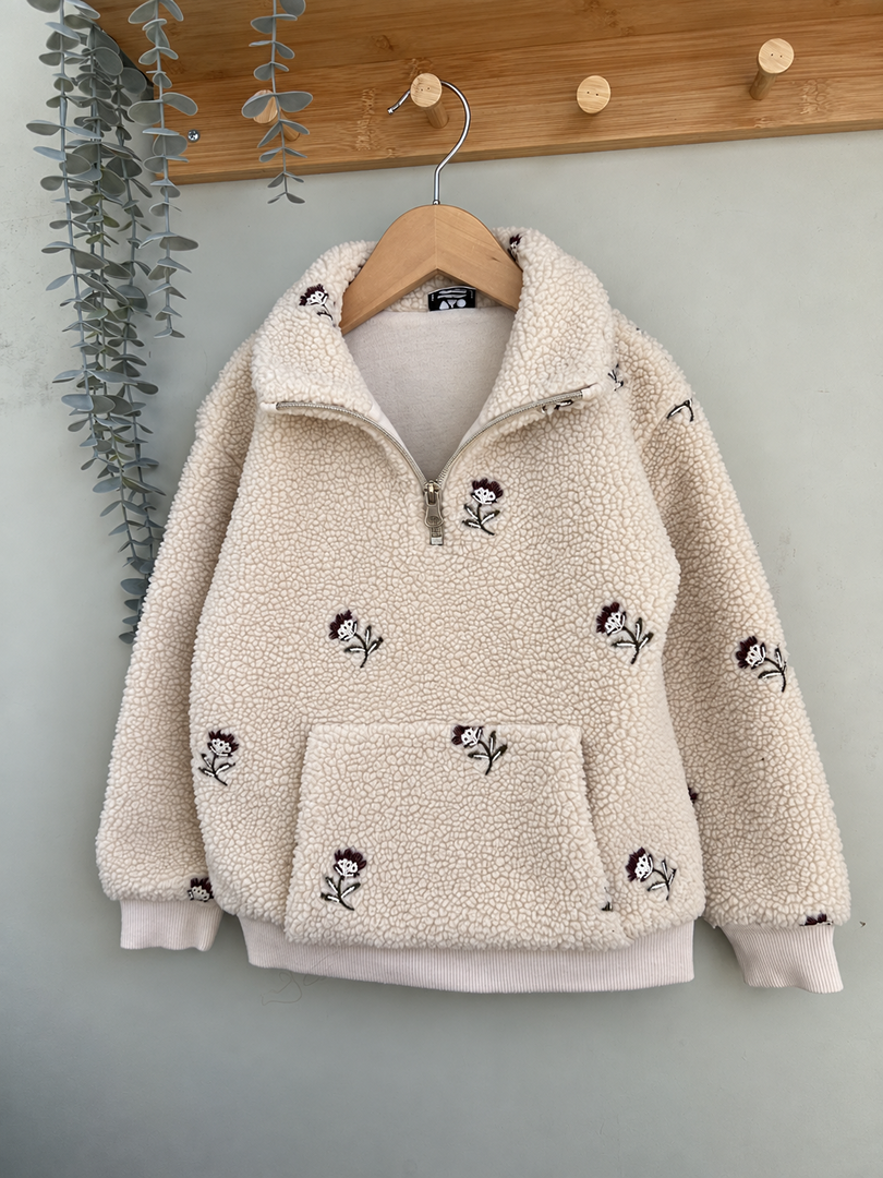 Sweat polaire sherpa fille Tape à l'oeil beige hiver manches longues 6 ans