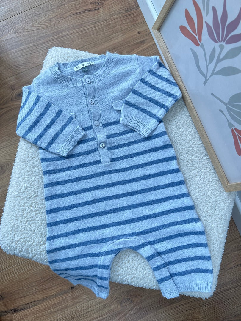 Combinaison sans pied garçon rayé Du pareil au même Dpam Bébé - 1 mois - Bleu