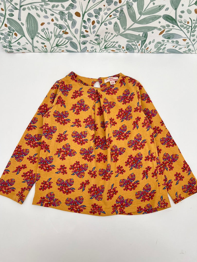 T-shirt manches longues fille Dpam Du Pareil au Même - 2 ans - Jaune fleuri