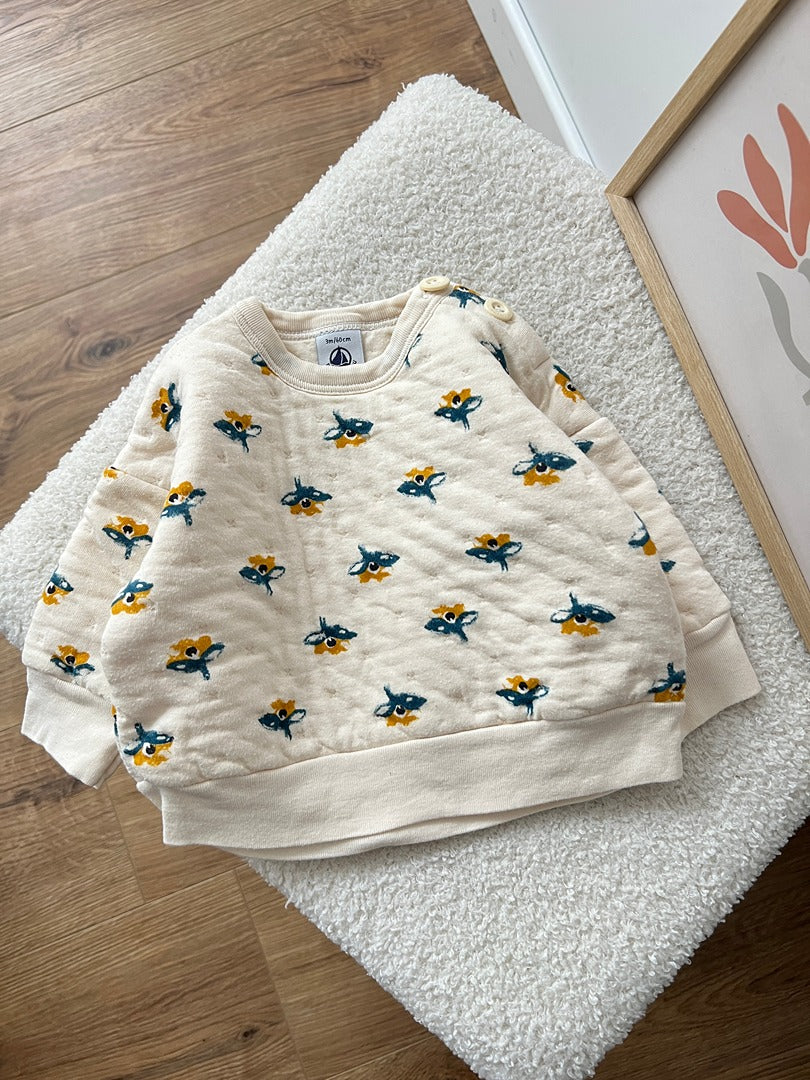 Sweat matelassé fleurs Petit Bateau fille 3 mois mi-saison