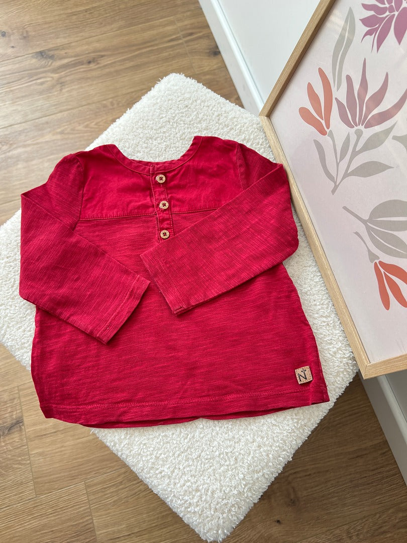 T-shirt manches longues Natalys rouge 12 mois garçon mi-saison