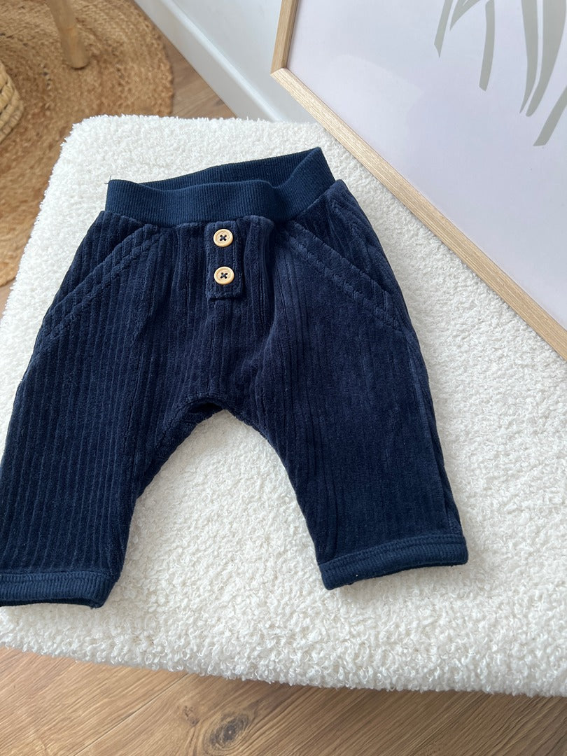 Pantalon sarouel côtelé velours Garçon Kiabi - 1 mois - Marine