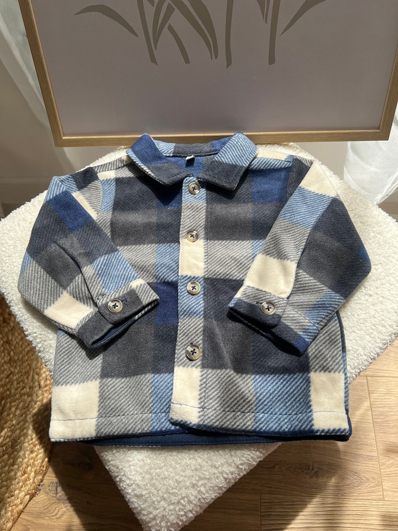Veste polaire surchemise garçon 12 mois carreaux bleu hiver