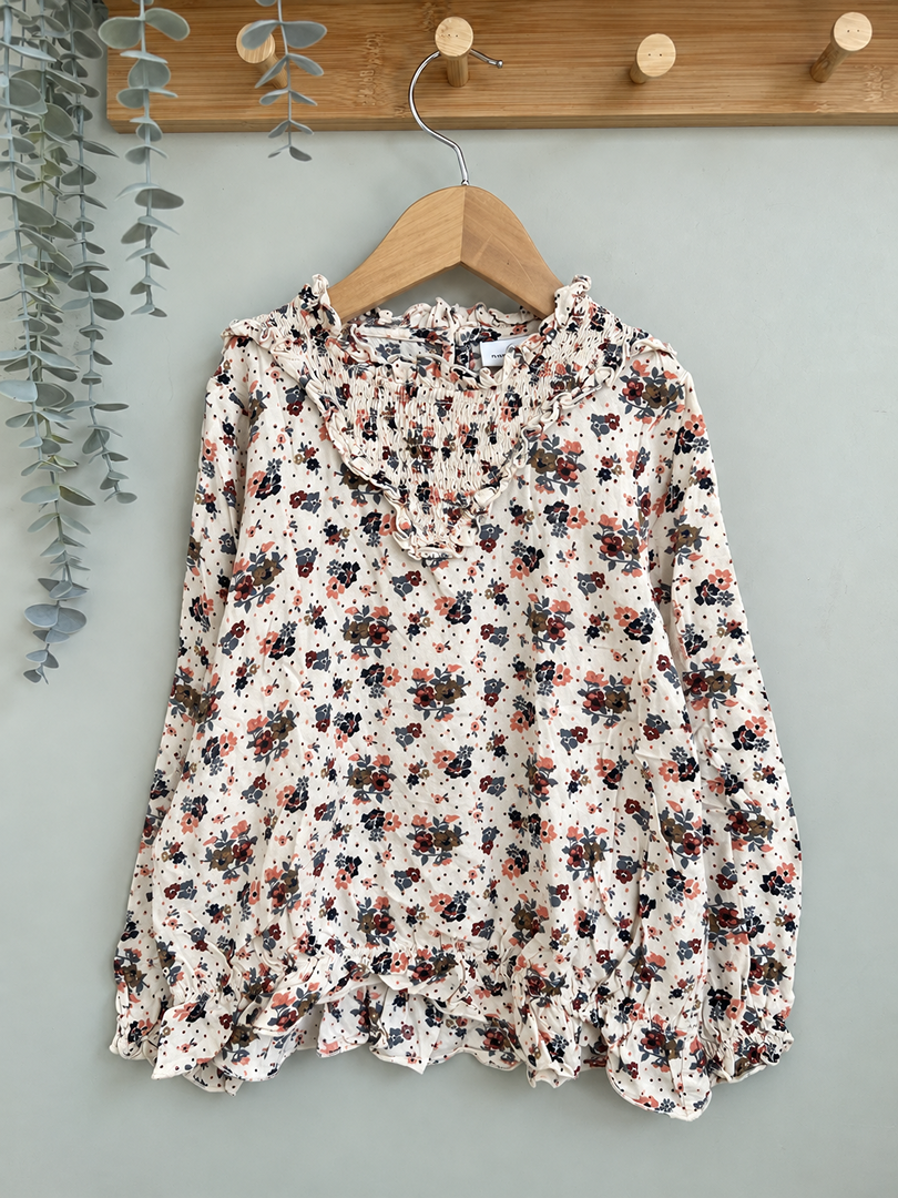 Blouse fille Name It écru à fleurs manches longues mi-saison 8 ans