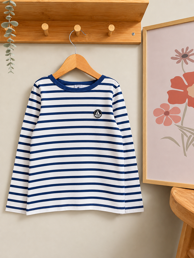 T-shirt Marinière Petit Bateau 6 ans bleu manches longues garçon