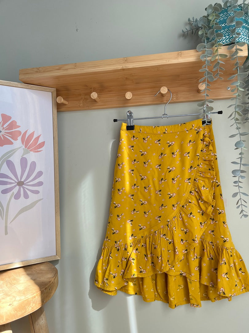 Jupe longue asymétrique fluide été Kiabi - 6 ans - jaune moutarde fleuri