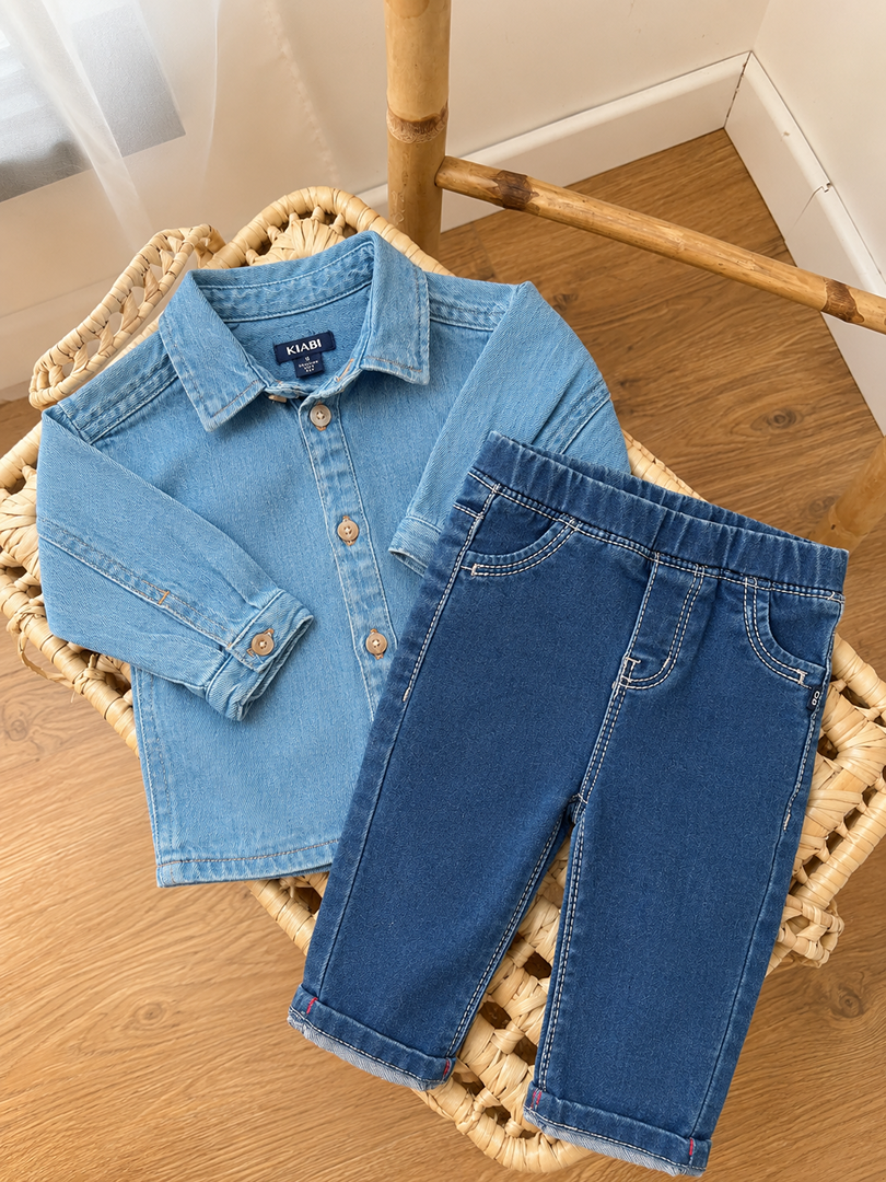 Ensemble jean Kiabi Obaïbi garçon 3 mois bleu mi-saison chemise