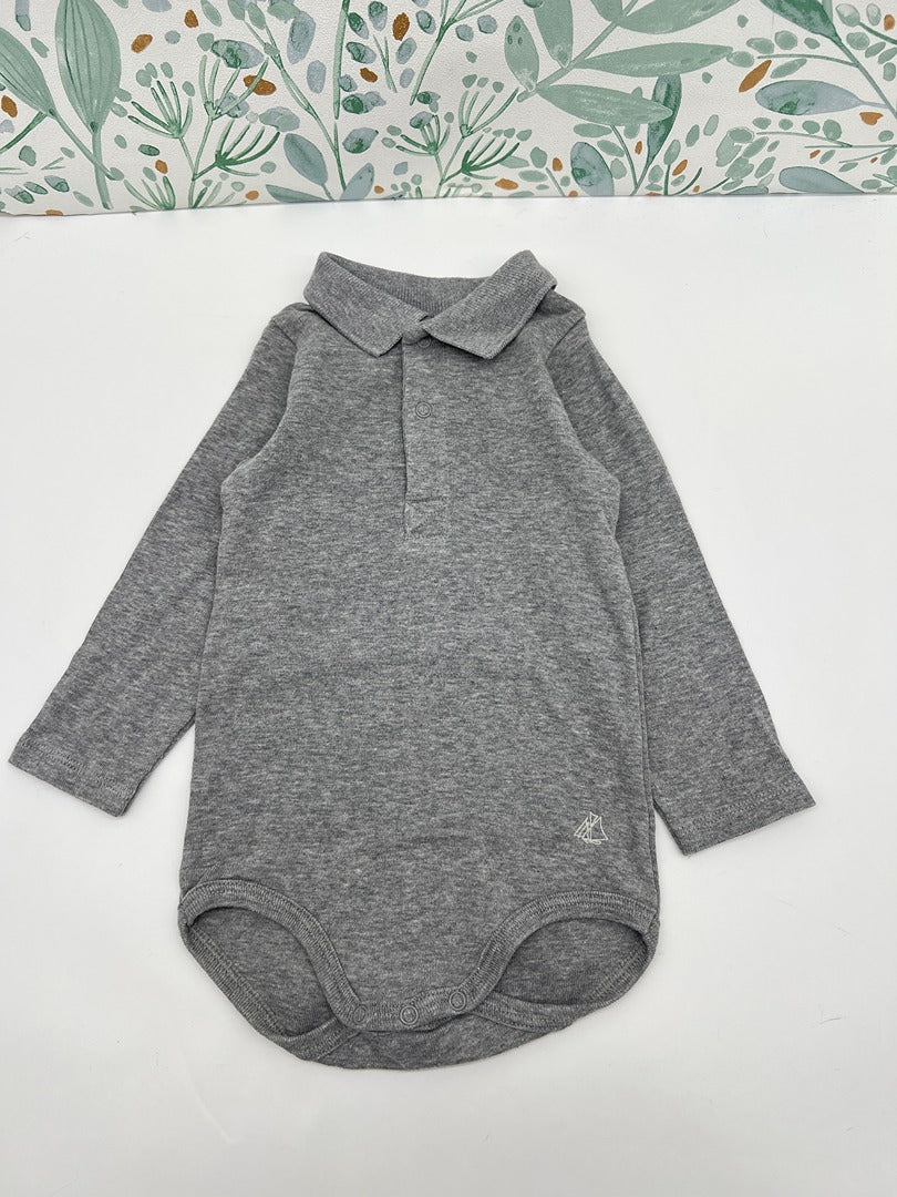 Body polo garçon manches longues Petit Bateau - 12 mois - Gris