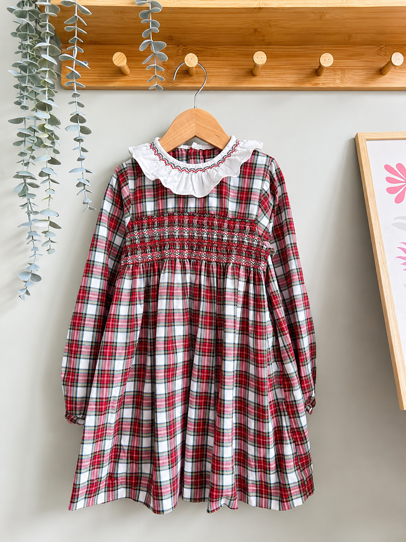 Robe fille Lola Palacios 6 ans rouge tartan smocks hiver
