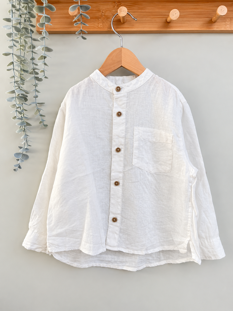 Chemise garçon Zara blanche manches longues en lin 5 ans mi-saison