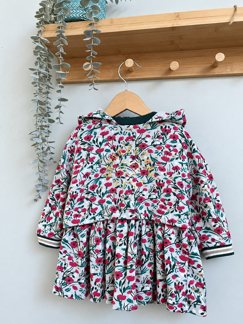 Robe fille Petit Bateau 3 ans robe + pull mi-saison manches courtes à fleurs