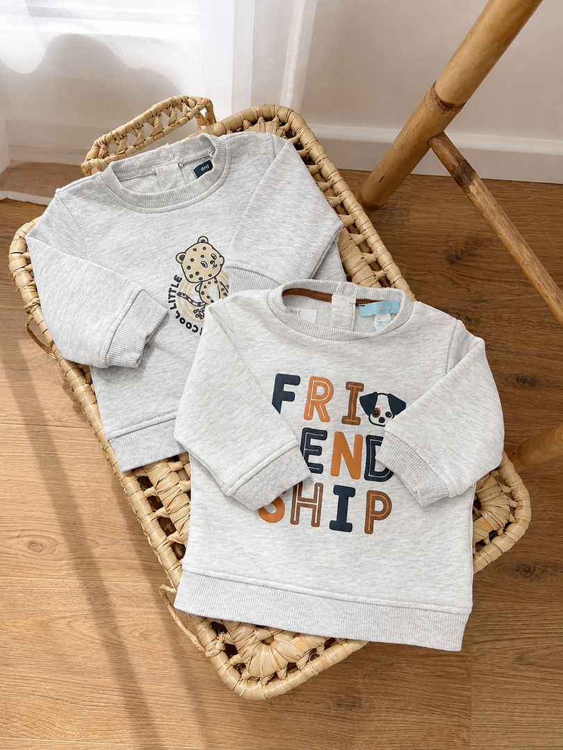 Lot de 2 sweat-shirts bébé garçon gris mi-saison manches longues Obaïbi Kiabi 3 mois