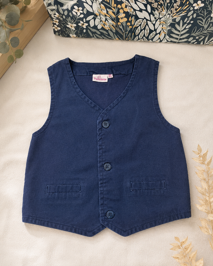 Gilet de cérémonie sans manches bleu marine - Pommette - 18 mois Garçon
