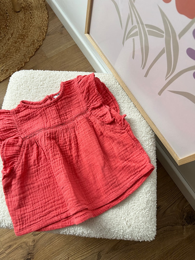 Tunique été gaz de coton fille Tao Tape à l'œil - 6 mois - Corail