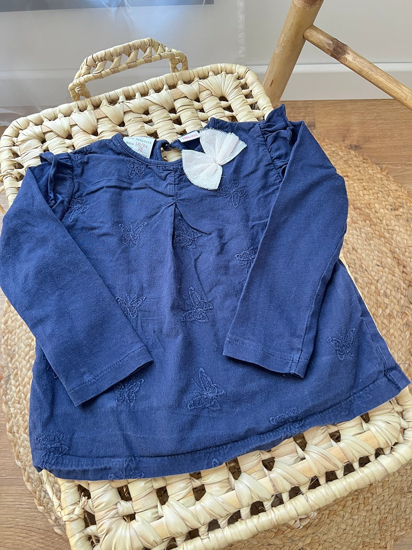 T-shirt manches longues Zara Babygirl fille 18 mois - 24 mois bleu marine mi-saison
