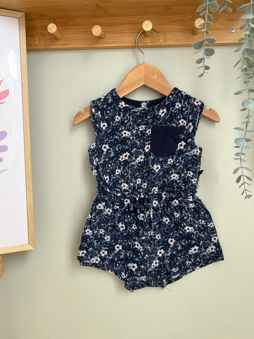 Combi-short / Combinaison été fille Ikks - 18 mois - Bleu marine fleuri
