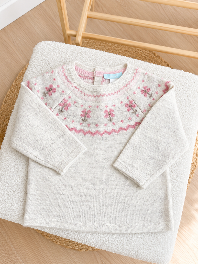Pull jacquard crème Obaïbi 12 mois fille hiver neuf