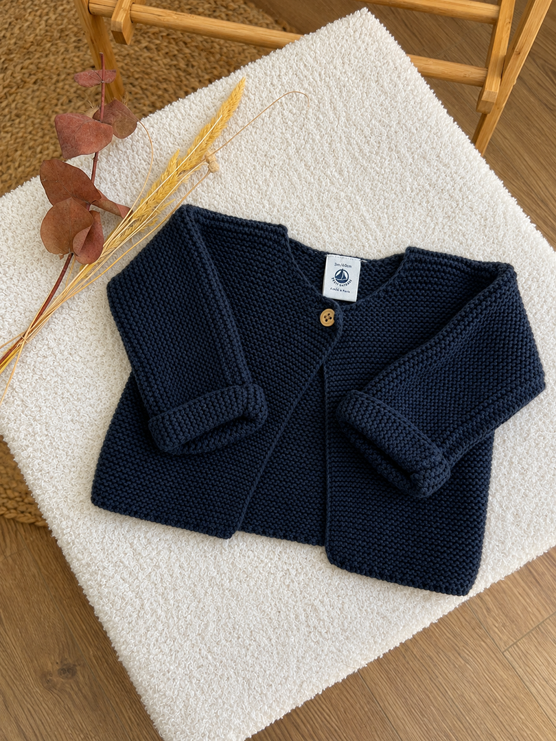 Gilet brassière Petit Bateau 3 mois bleu marine garçon mi-saison manches longues