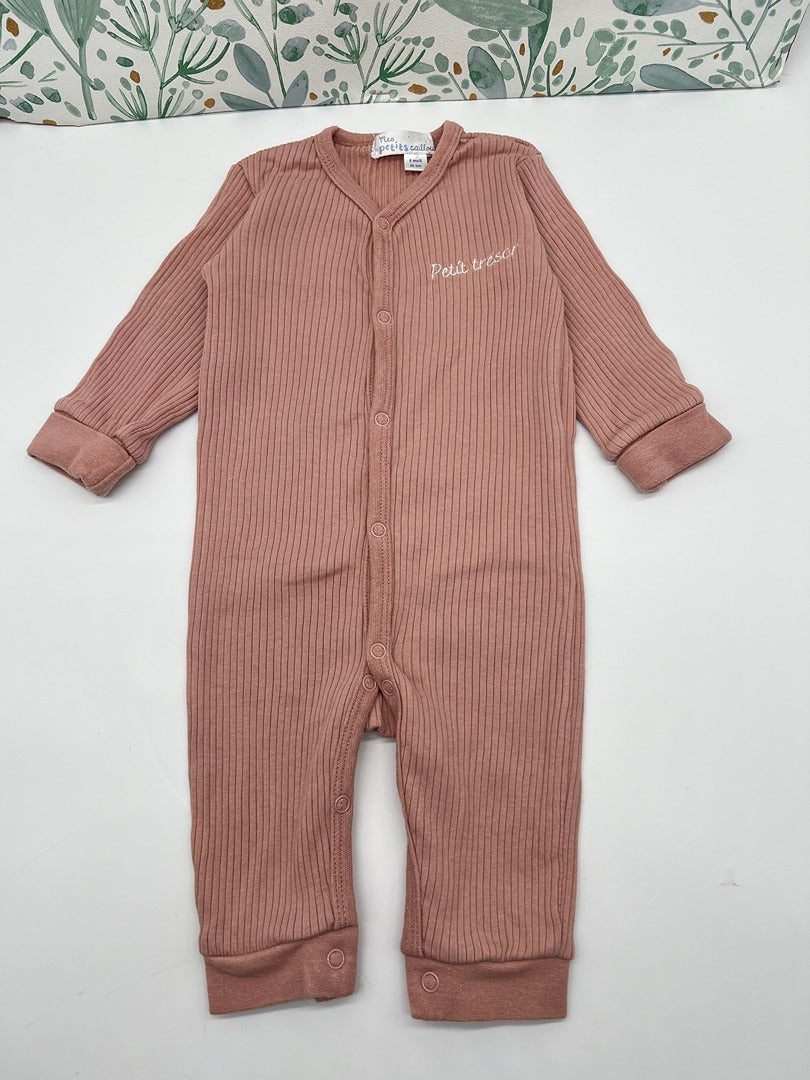 Pyjama côtelé 1 pièce jersey fille Mes petits cailloux - 6 mois - Rose