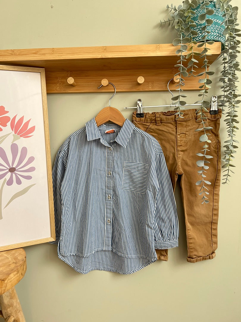 Ensemble chemise rayé pantalon chino garçon 2 ans Tao & Kiabi bleu mi-saison cérémonie