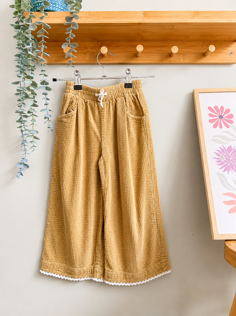 Pantalon large velours gaufré fille Zara 5 ans moutarde mi-saison