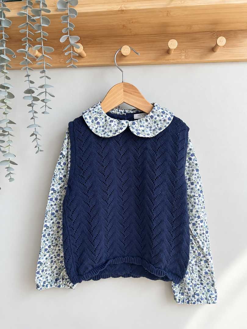 Pull fille Next bleu mi-saison col claudine manches longues 5 ans